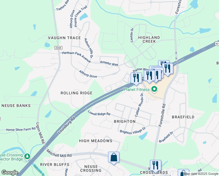 map of restaurants, bars, coffee shops, grocery stores, and more near 4013 Tresco Crossing in Raleigh
