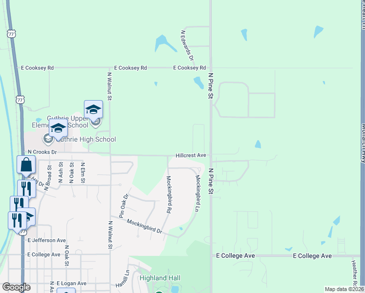 map of restaurants, bars, coffee shops, grocery stores, and more near in Guthrie
