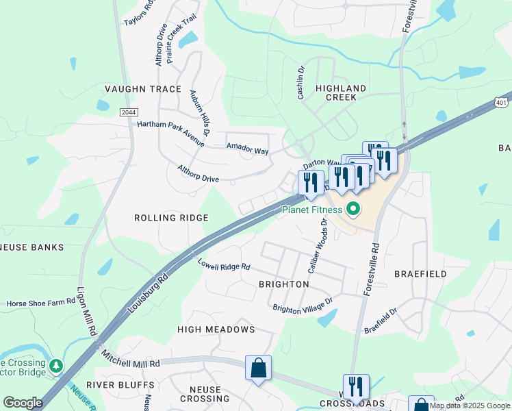 map of restaurants, bars, coffee shops, grocery stores, and more near 4008 Tresco Crossing in Raleigh