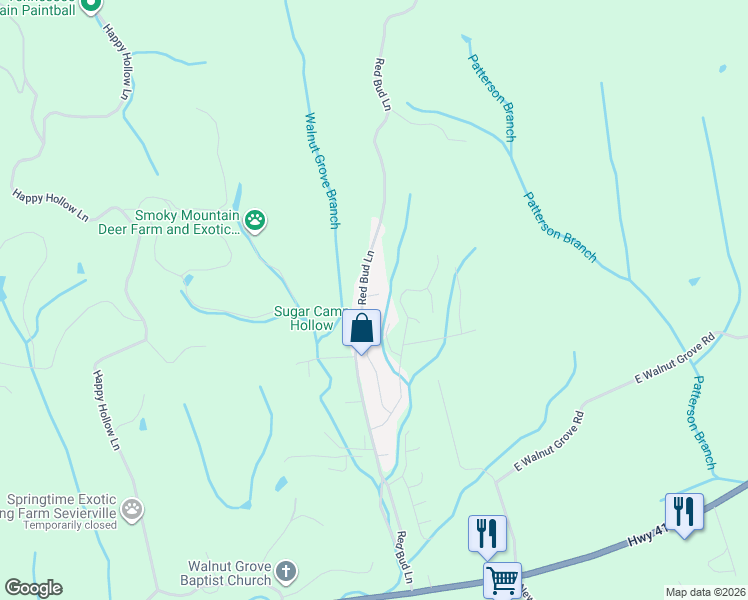 map of restaurants, bars, coffee shops, grocery stores, and more near 2305 Quartz Court in Sevierville