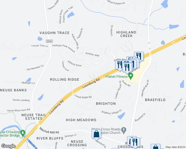 map of restaurants, bars, coffee shops, grocery stores, and more near 4015 Tresco Crossing in Raleigh