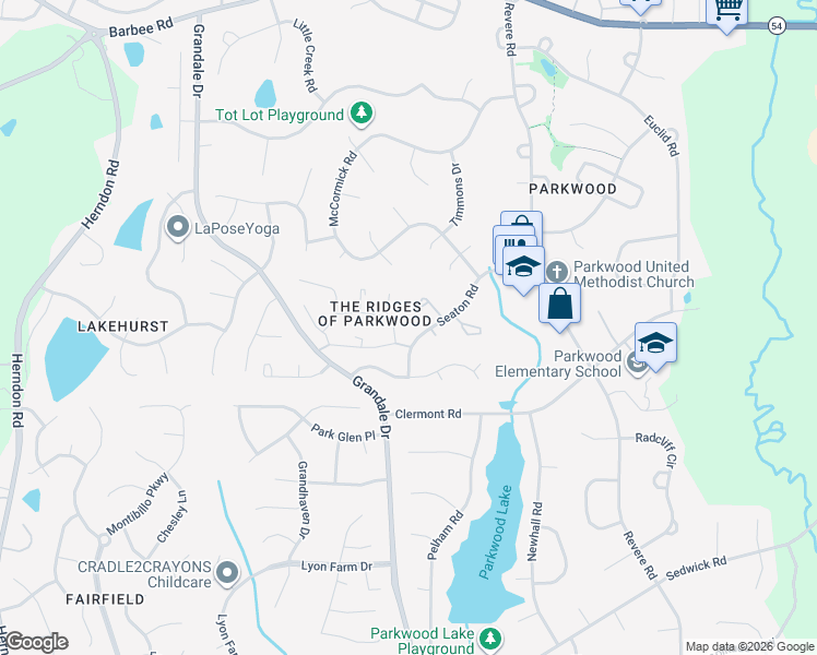 map of restaurants, bars, coffee shops, grocery stores, and more near 1227 Seaton Road in Durham