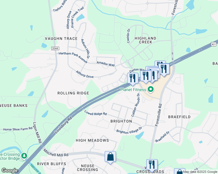map of restaurants, bars, coffee shops, grocery stores, and more near 4012 Tresco Crossing in Raleigh
