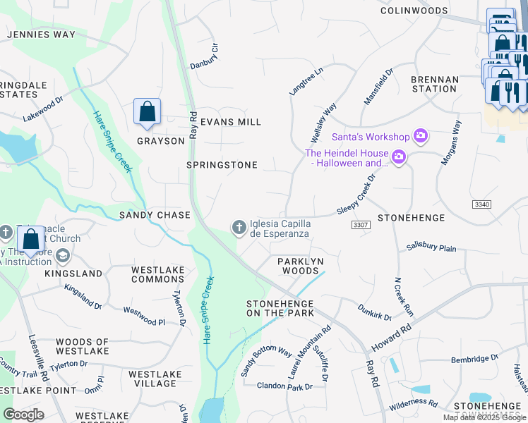 map of restaurants, bars, coffee shops, grocery stores, and more near 8808 Sleepy Creek Drive in Raleigh