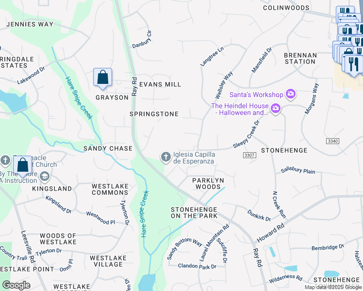 map of restaurants, bars, coffee shops, grocery stores, and more near 8808 Sleepy Creek Drive in Raleigh