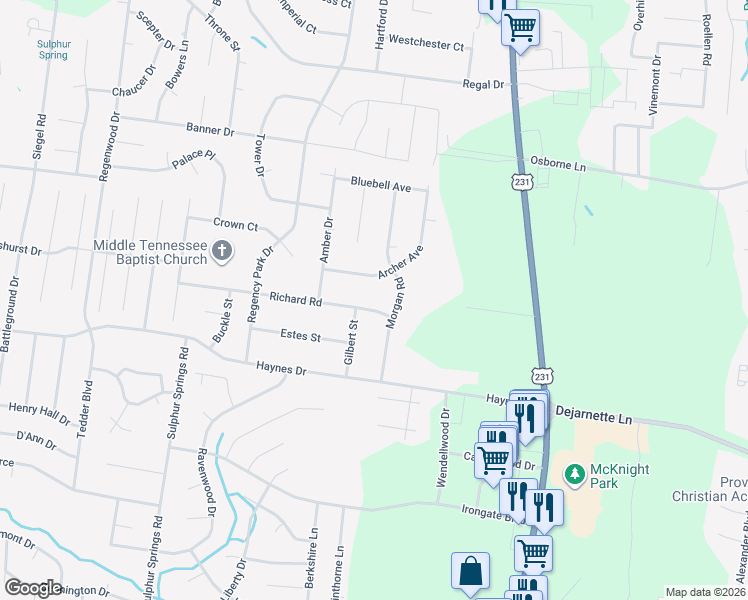 map of restaurants, bars, coffee shops, grocery stores, and more near 402 Richard Road in Murfreesboro
