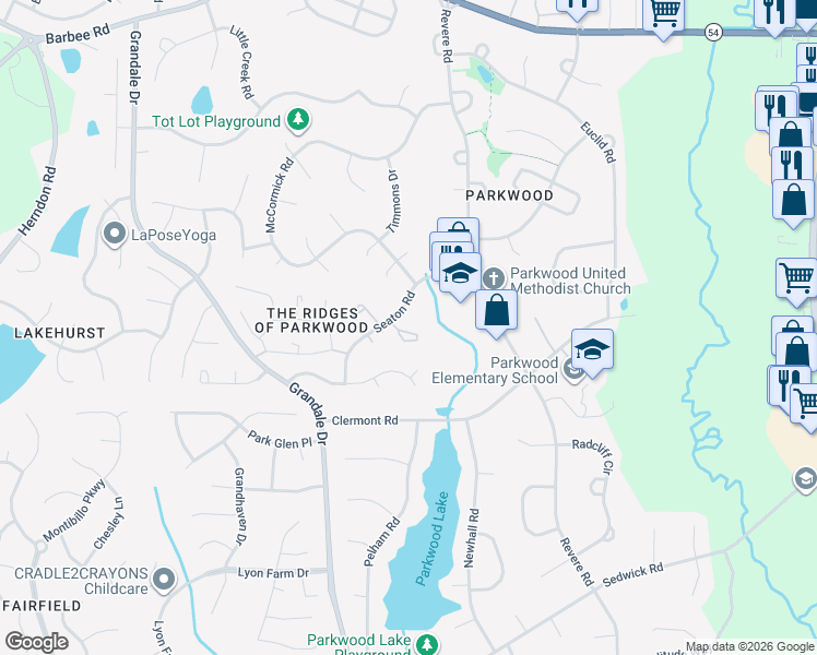 map of restaurants, bars, coffee shops, grocery stores, and more near 1304 Seaton Road in Durham