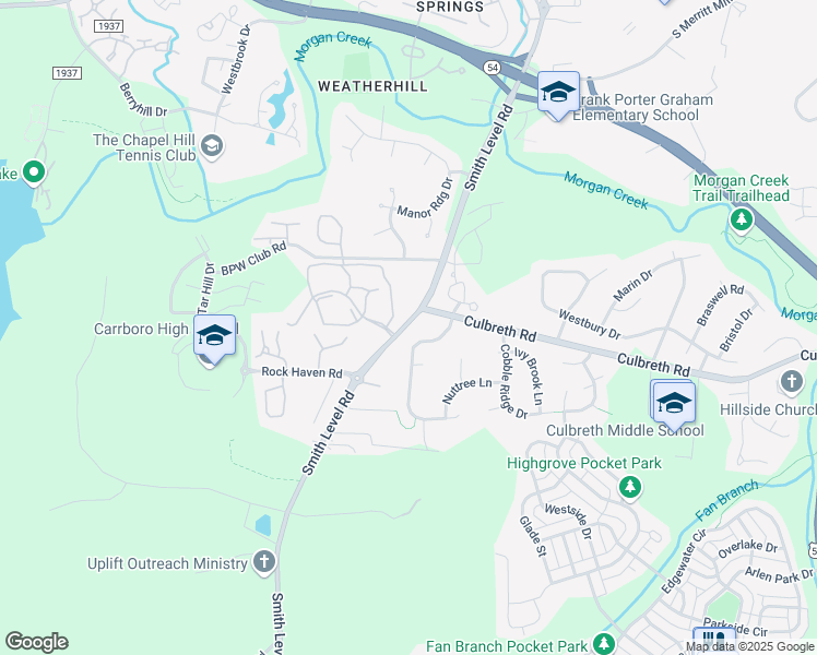 map of restaurants, bars, coffee shops, grocery stores, and more near 515 Smith Level Road in Chapel Hill
