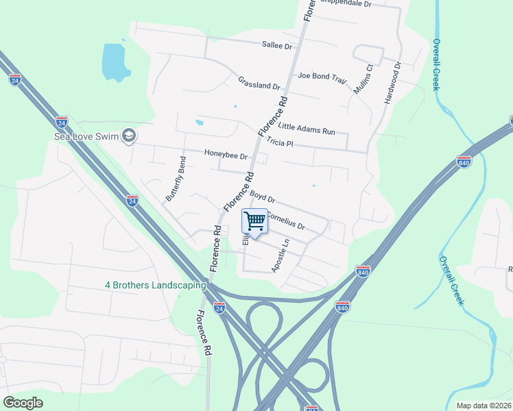 map of restaurants, bars, coffee shops, grocery stores, and more near 5094 Cornelius Drive in Murfreesboro