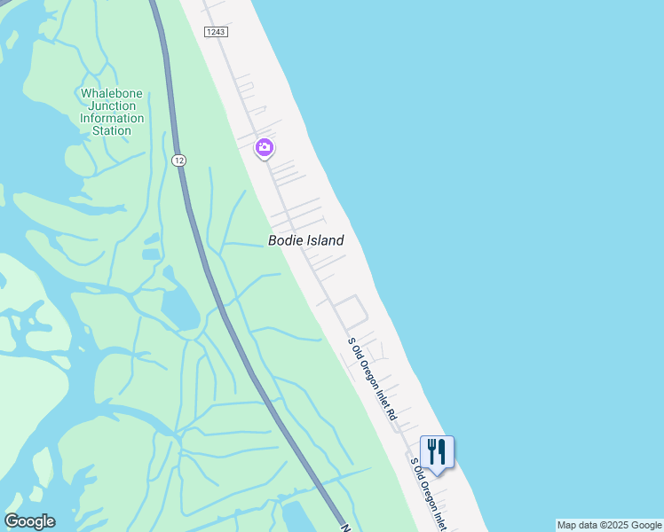map of restaurants, bars, coffee shops, grocery stores, and more near East Harvest Street in Nags Head
