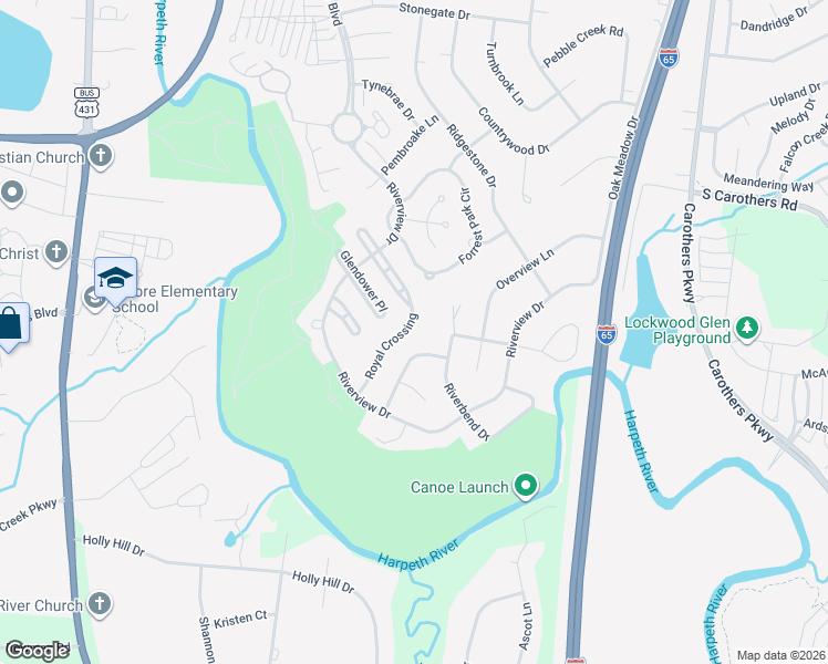 map of restaurants, bars, coffee shops, grocery stores, and more near 436 Royal Crossing in Franklin