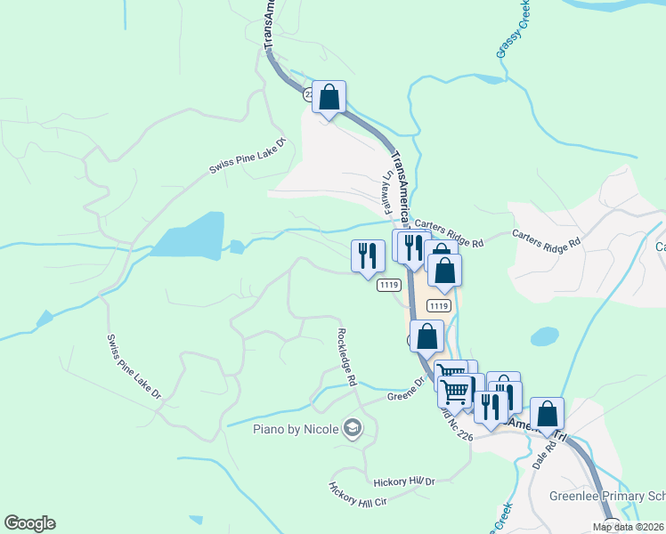 map of restaurants, bars, coffee shops, grocery stores, and more near 2203 Swiss Pine Lake Drive in Spruce Pine