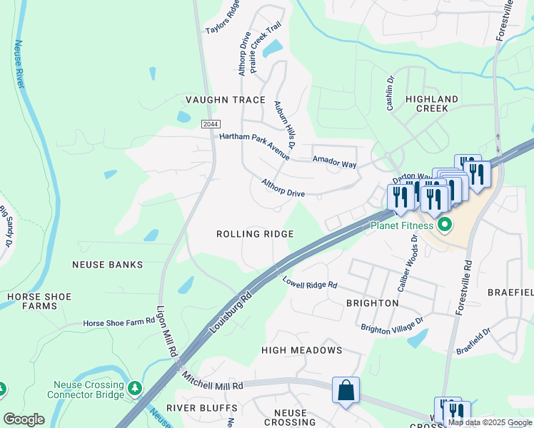 map of restaurants, bars, coffee shops, grocery stores, and more near 4372 Lyman Avenue in Raleigh