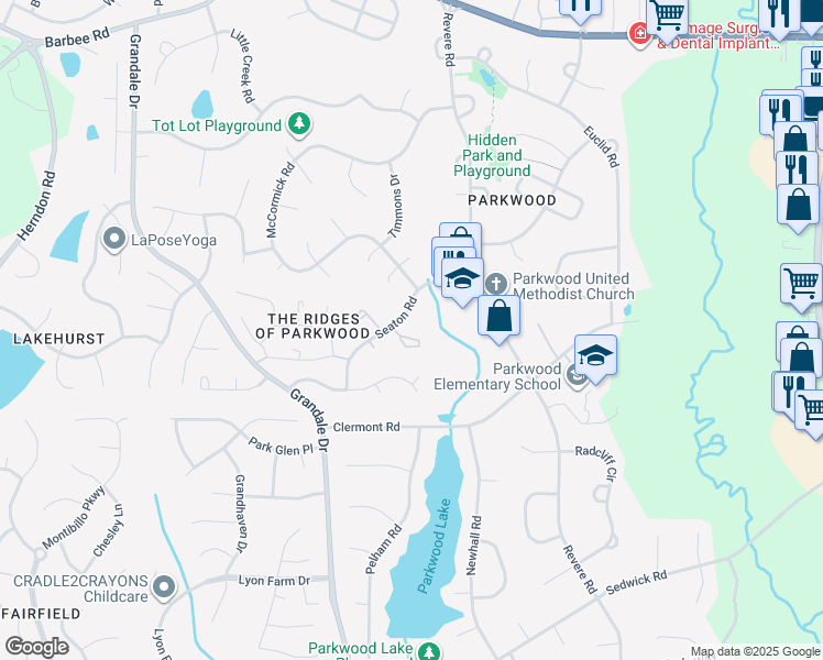 map of restaurants, bars, coffee shops, grocery stores, and more near 1304 Seaton Road in Durham