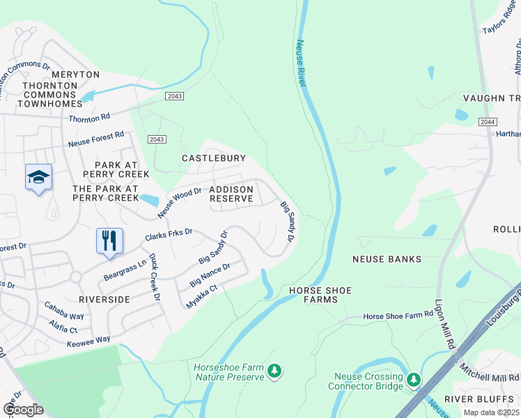 map of restaurants, bars, coffee shops, grocery stores, and more near 6102 San Marcos Way in Raleigh