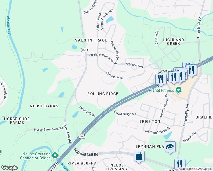 map of restaurants, bars, coffee shops, grocery stores, and more near 4376 Lyman Avenue in Raleigh