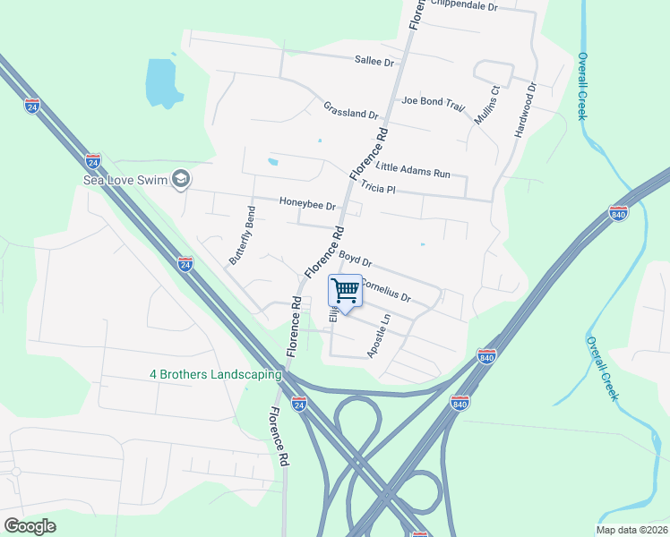 map of restaurants, bars, coffee shops, grocery stores, and more near 5073 Boyd Drive in Murfreesboro