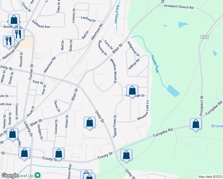 map of restaurants, bars, coffee shops, grocery stores, and more near 135 Meadow Wood Drive in Thomasville