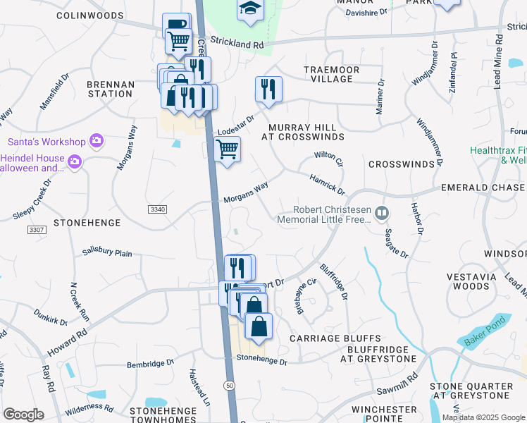 map of restaurants, bars, coffee shops, grocery stores, and more near 8509 Caldbeck Drive in Raleigh