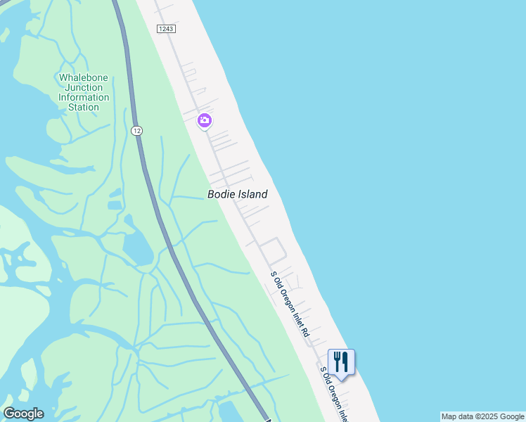 map of restaurants, bars, coffee shops, grocery stores, and more near 8521C East Harvest Street in Nags Head