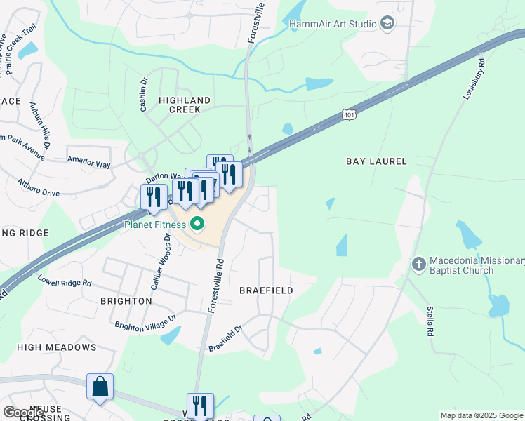map of restaurants, bars, coffee shops, grocery stores, and more near 2929 Forestville Road in Raleigh