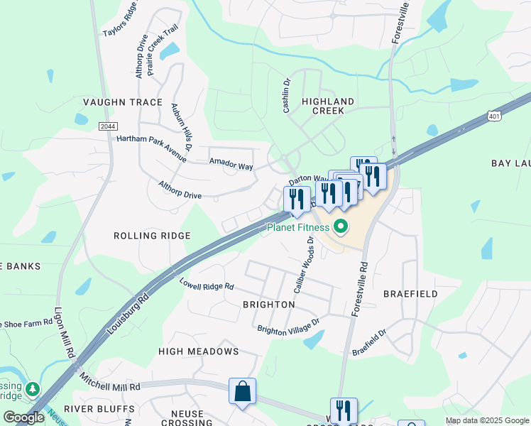 map of restaurants, bars, coffee shops, grocery stores, and more near 4004 Swinton Street in Raleigh