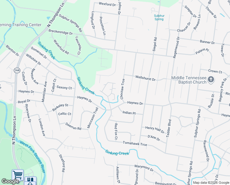 map of restaurants, bars, coffee shops, grocery stores, and more near 2511 Choctaw Trce in Murfreesboro