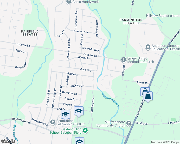 map of restaurants, bars, coffee shops, grocery stores, and more near 1922 Jose Way in Murfreesboro