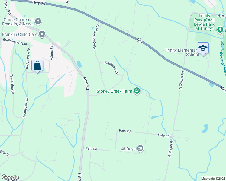 map of restaurants, bars, coffee shops, grocery stores, and more near 7109 Tullamore Lane in Franklin
