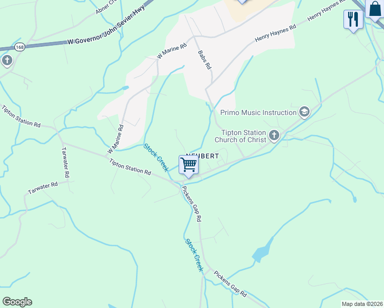 map of restaurants, bars, coffee shops, grocery stores, and more near 8014 Bob Cummings Road in Knoxville