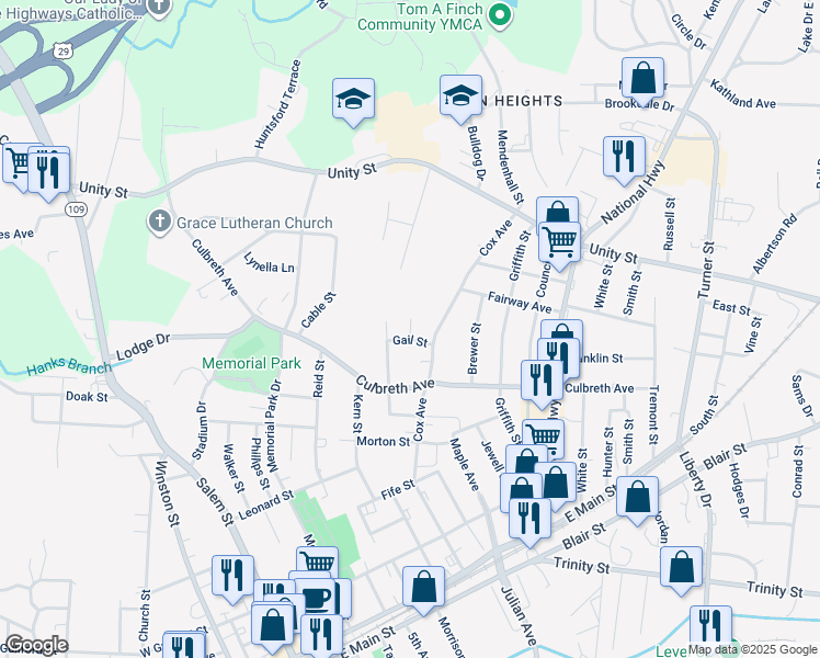 map of restaurants, bars, coffee shops, grocery stores, and more near Middle Avenue in Thomasville