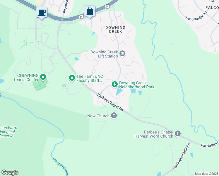 map of restaurants, bars, coffee shops, grocery stores, and more near 2101 Copeland Way in Chapel Hill