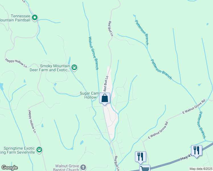 map of restaurants, bars, coffee shops, grocery stores, and more near 2305 Quartz Court in Sevierville