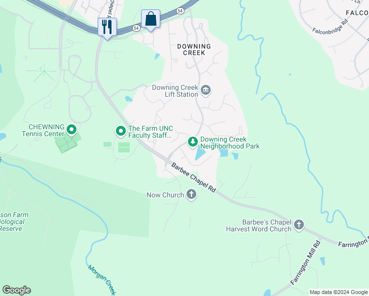 map of restaurants, bars, coffee shops, grocery stores, and more near 2101 Copeland Way in Chapel Hill