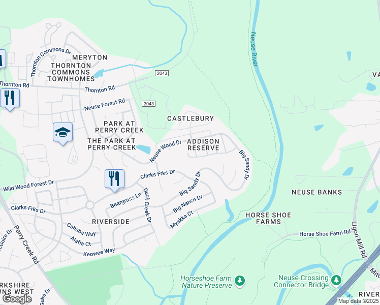 map of restaurants, bars, coffee shops, grocery stores, and more near 5901 San Marcos Way in Raleigh