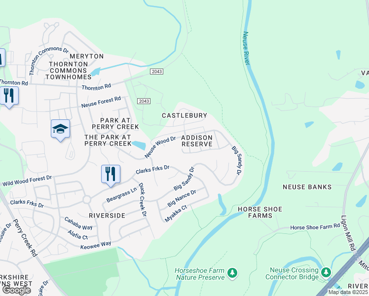 map of restaurants, bars, coffee shops, grocery stores, and more near 5901 San Marcos Way in Raleigh