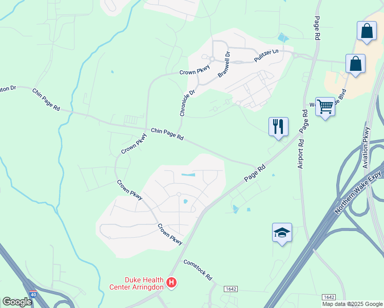 map of restaurants, bars, coffee shops, grocery stores, and more near 5608 Chin Page Road in Durham