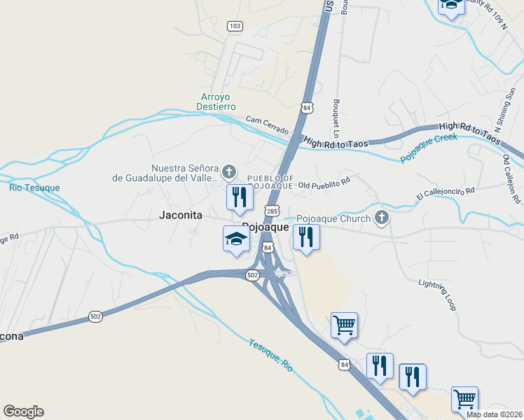 map of restaurants, bars, coffee shops, grocery stores, and more near 18057 U.S. 84 in Jaconita