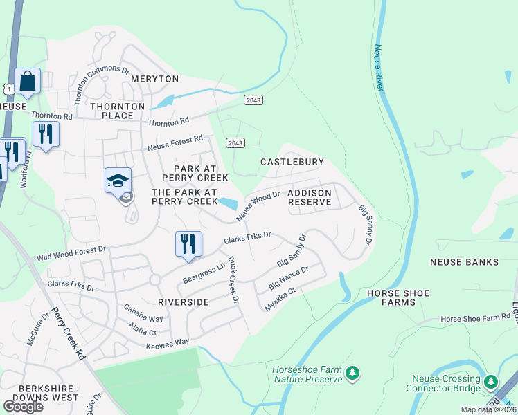 map of restaurants, bars, coffee shops, grocery stores, and more near 8305 Aspen Mountain Court in Raleigh