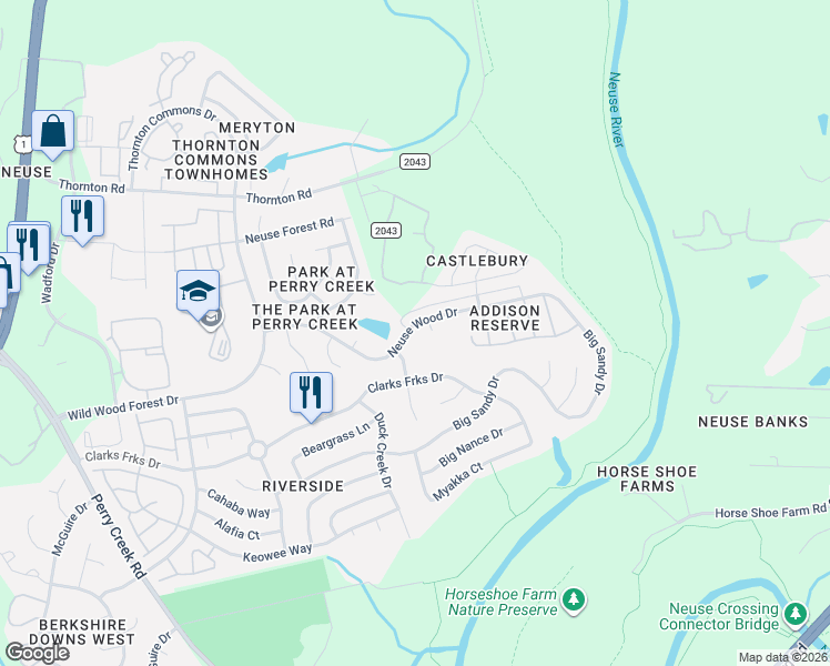 map of restaurants, bars, coffee shops, grocery stores, and more near 8305 Aspen Mountain Court in Raleigh