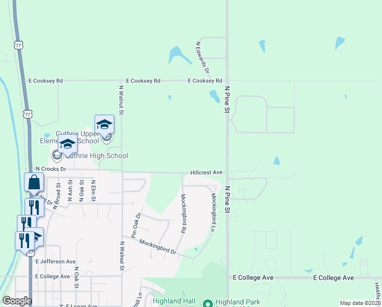 map of restaurants, bars, coffee shops, grocery stores, and more near in Guthrie