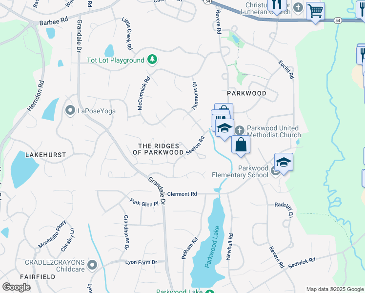 map of restaurants, bars, coffee shops, grocery stores, and more near 1227 Seaton Road in Durham