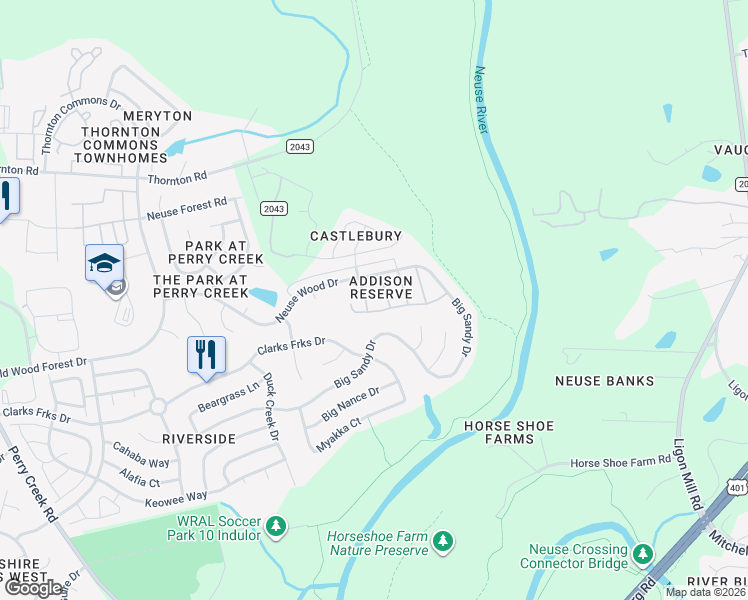 map of restaurants, bars, coffee shops, grocery stores, and more near 6011 San Marcos Way in Raleigh