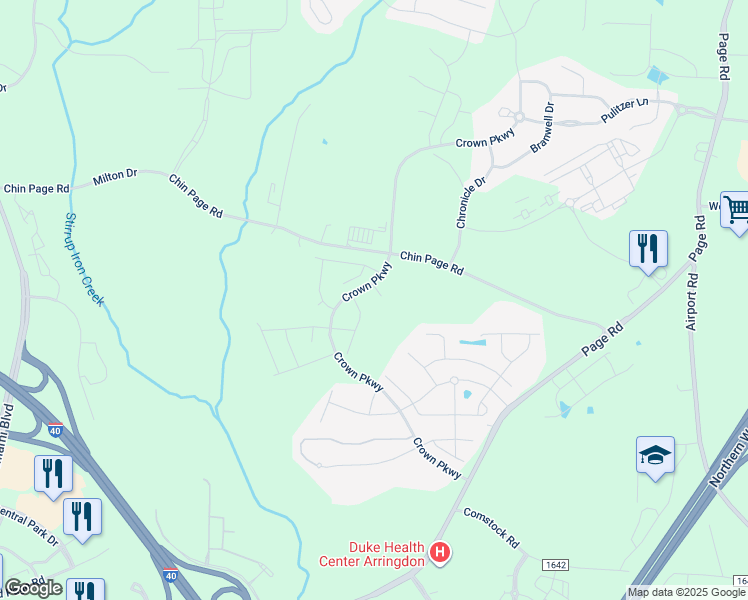 map of restaurants, bars, coffee shops, grocery stores, and more near 115 Florence Place in Morrisville
