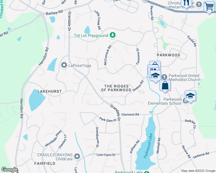 map of restaurants, bars, coffee shops, grocery stores, and more near 4835 Grandale Drive in Durham