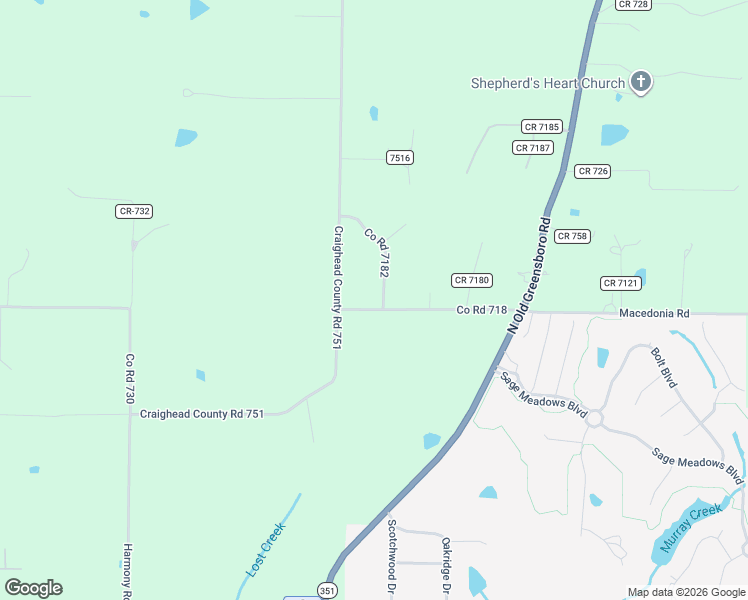 map of restaurants, bars, coffee shops, grocery stores, and more near 33 Craighead 7182 Road in Jonesboro