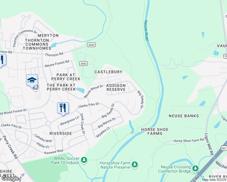 map of restaurants, bars, coffee shops, grocery stores, and more near 6011 San Marcos Way in Raleigh