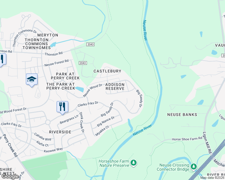 map of restaurants, bars, coffee shops, grocery stores, and more near 6011 San Marcos Way in Raleigh