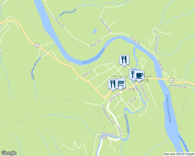map of restaurants, bars, coffee shops, grocery stores, and more near 110 Mountain Heights Avenue in Hot Springs