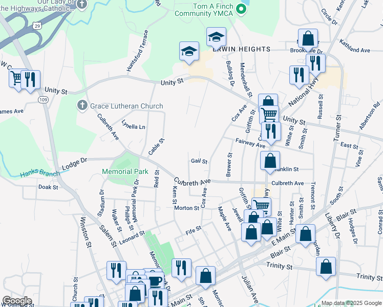 map of restaurants, bars, coffee shops, grocery stores, and more near 406 Gail Street in Thomasville